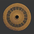 Plant Woven Rattan Pendant Light with Yellow Shade and Black Pole on Dark Background