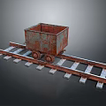 Old Rusted Metal Mine Cart Placed On Railway Track With Wooden Sleepers