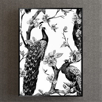 Modern animal painting black and white children's room animal peacock decorative painting 3d model