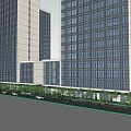 Urban Landscape Design with Modern High Rise Buildings and Green Trees Along Road