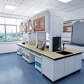Modern Laboratory Interior Featuring Lab Bench Fume Hoods Wooden Cabinets And Equipment