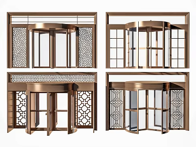 Ornate Brass Revolving Doors With Decorative Grille Designs And Modern Frames 3d model