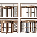Ornate Brass Revolving Doors With Decorative Grille Designs And Modern Frames