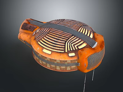 Orange Abstract 3D Model Featuring Circular Structure And Intricate Mesh Patterns 3d model