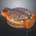 Orange Abstract 3D Model Featuring Circular Structure And Intricate Mesh Patterns