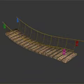 Traditional Wooden Suspension Bridge With Curved Design Rope Railings And Red Lanterns