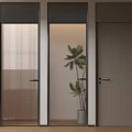 Modern Interior Featuring Sleek Wooden And Glass Hinged Doors With Green Plant