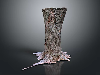 Natural Wood Stump With Intricate Root Structure And Stone Accents 3d model