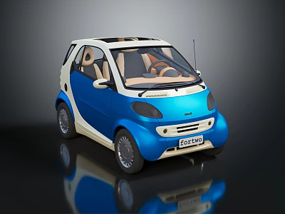 Small Blue And White Two Seater Compact Car With EcoCity Logo And Modern Design 3d model