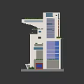 Cartoon Building Model With Modern Design Green Plants Curved Balconies And Colorful Accents