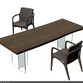 Modern Light Wood Grain Desk with Transparent Legs and Two Armchairs
