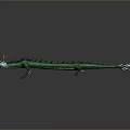 Green Mythical Dragon 3D Rendering With Golden Horns And White Accents