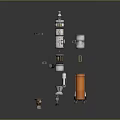 Industrial Equipment Components Featuring Tower Structure Cylindrical Parts And Orange Container
