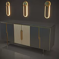Modern Luxe Console Cabinet With Gray Gold Finish And Circular Wall Lights