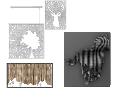 Creative Wall Decor With Tree Deer Horse And Natural Pattern Designs 3d model