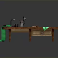 Oval Wooden Kitchen Table With Silver Kettle Green Tags And Drawer