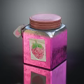 Vibrant Pink Food Storage Jar With Strawberry Label And Round Lid For Kitchen Use