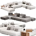 Modern Sectional Sofa with Multiple Configurations Light Gray White Upholstery Plush Pillows and Throw Blankets 3d model