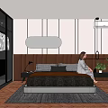 Modern Minimalist Bedroom Interior With Headboard Wall Lighting Rug And Plant