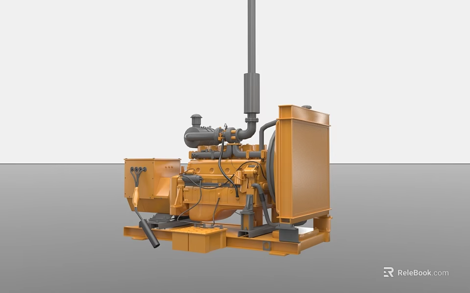 Yellow Industrial Equipment With Engine Pipes And Compact Structure For Industrial Use 3d model 