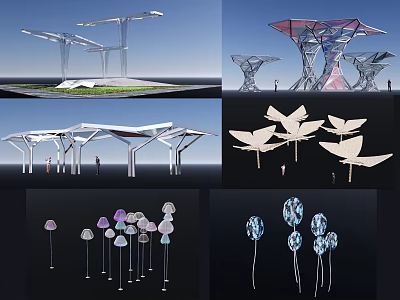 Contemporary Outdoor Pergola With Creative Steel Frame And Artistic Canopy Designs 3d model