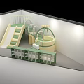 Indoor Children's Play Equipment With Slide Climbing Structure Round Cabin Green And Beige Safety Fence