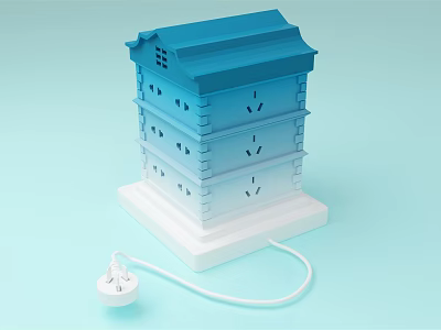 House Shaped Blue And White Multi Layer Tower Power Strip With Multiple Sockets And Cord 3d model