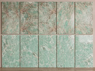 Green And Beige Marble Texture Feature Wall With Multiple Spliced Panels Design 3d model