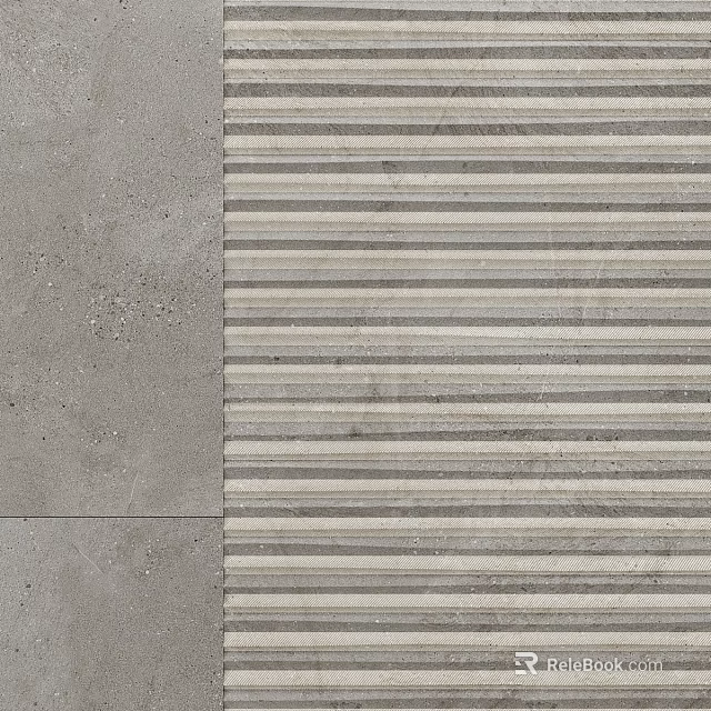Modern Minimalist Background Wall With Smooth Gray Section And Horizontal Alternating Light Dark Gray Stripes 3d model