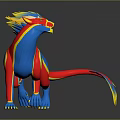 3D Rendered Vibrant Red Blue Yellow Mythical Creature Game and Movie Character Design
