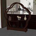 Chinese Style Solid Wood Plum Blossom Shaped Display Shelf with Decorative Vases Figurines and Ornaments