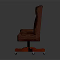Brown Upholstered Swivel Chair with High Back Armrests and Wooden Base on Wheels