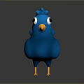 Blue Cartoon Bird With Big Eyes Yellow Beak And Feet Standing On Black Background