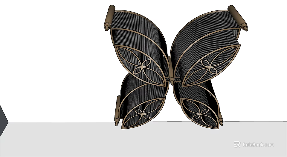 Butterfly Shaped Black And Gold Ceiling Light With Intricate Floral Pattern Design 3d model 
