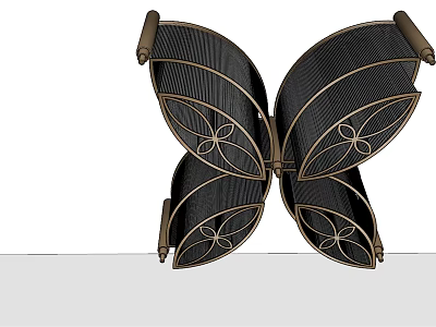 Butterfly Shaped Black And Gold Ceiling Light With Intricate Floral Pattern Design 3d model