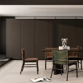 Elegant Modern Restaurant Interior With Dark Walls Dining Table Chairs Vase And Floor Lamp