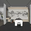 Elegant SPA Sauna Interior With Traditional Landscape Painting And Comfortable Massage Bed