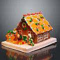 Gingerbread House Decorated with Colorful Candies Gingerbread Men and Frosting on White Base