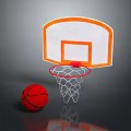 Basketball Gym Interior Featuring White Backboard With Orange Rim And Red Basketball Near Net