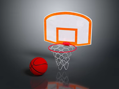 Basketball Gym Interior Featuring White Backboard With Orange Rim And Red Basketball Near Net 3d model