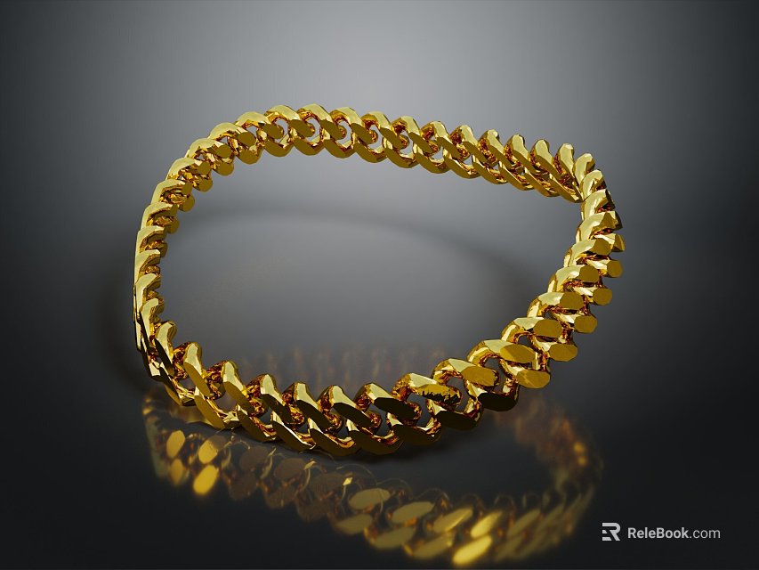 Elegant Shiny Gold Chain Bracelet With Intricate Link Design And Reflective Surface 3d model 