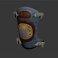 Blue Knee Pad With Brown Leather Yellow Panel And Metal Buckles Design