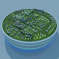 Aerial Planning of Circular City with Green Spaces Modern Buildings and Blue Lines