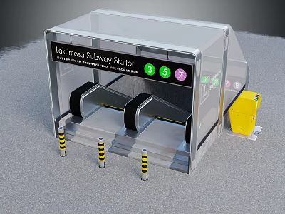 Lakmono Subway Station Platform With Subway Train Tracks Green Indicators And Yellow Barriers 3d model