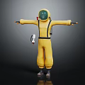 Yellow Protective Suit With Green Face Mask Backpack And Tool For Safety 3d model