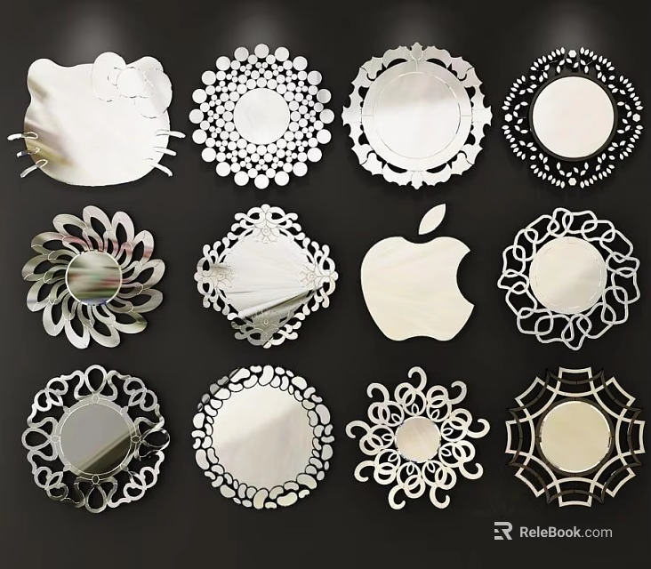 Decorative Wall Mirrors Showcasing Various Ornamental Frame Designs And Shapes 3d model