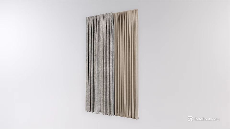 Modern Two Tone Velvet Curtains In Gray And Beige Tones For Home Decor 3d model 