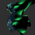 Mystical Fantasy Creature With Black Body Glowing Green Wings And Horned Head