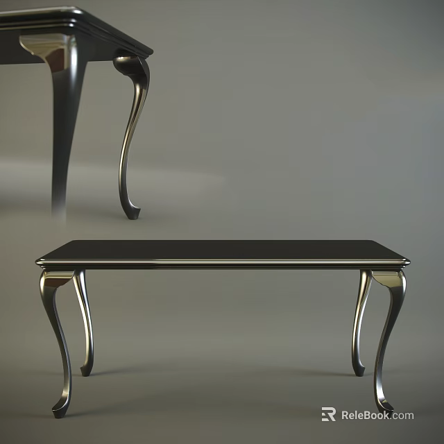 Elegant Black Table With Shiny Metal Curved Legs And Modern Design 3d model 