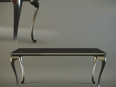 Elegant Black Table With Shiny Metal Curved Legs And Modern Design 3d model